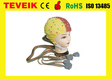 재사용할 수 있는 EEG Machine128는 주석 전극, CFDA 기준을 가진 노란 EEG 두개골 모자를 지도합니다